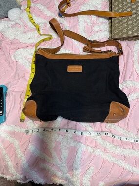 kate spade Black Canvas Shoulder Bag with Tan Leather Trim